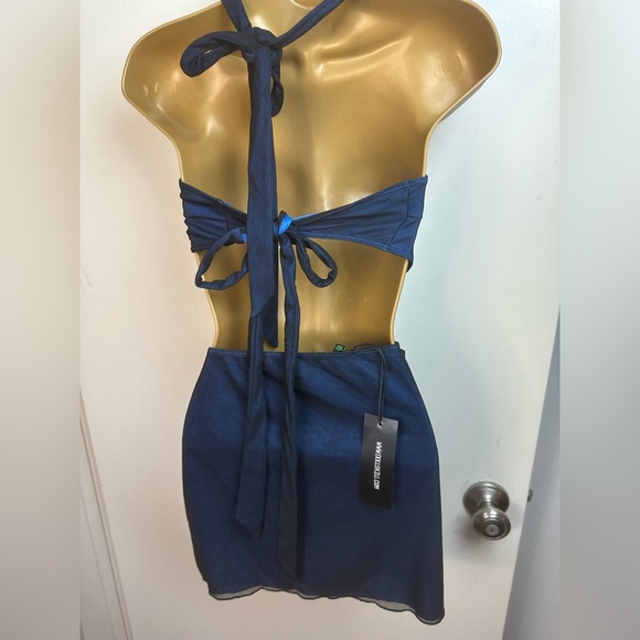 Club Exx X‎ Dolls Kill Blue/Black Hollywood Hills Mesh Cutout Party Dress NWT L - Picture 3 of 14